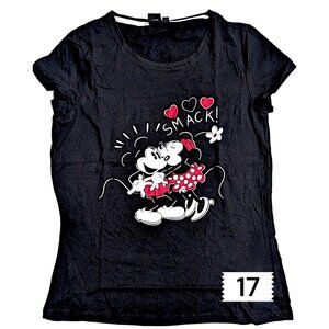 Women's Mickey & Minnie Black T-Shirt with Romantic Graphic –Classic Disney Tee